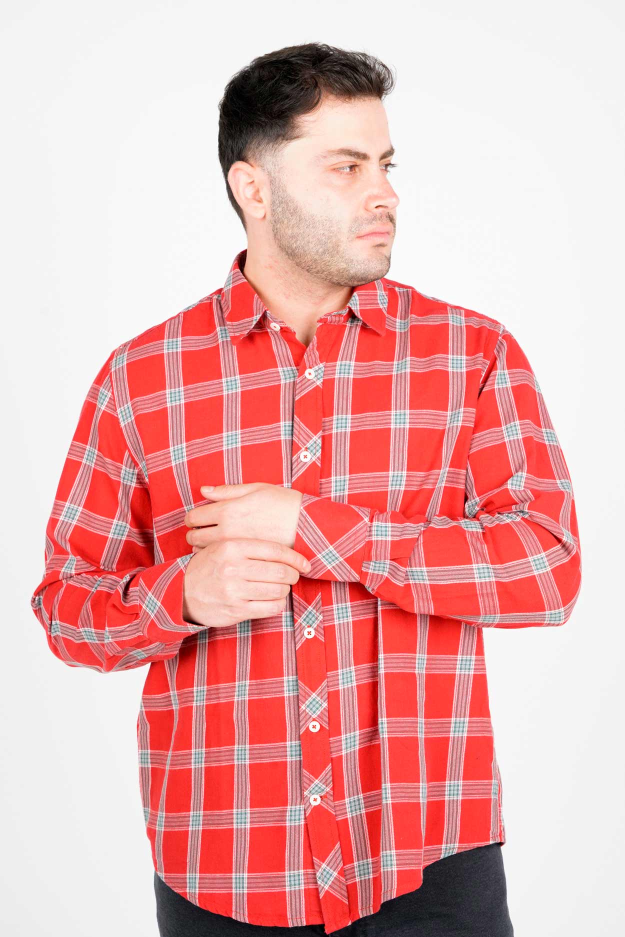 پیراهن آستین بلند یقه برگردان چهارخانه مردانه