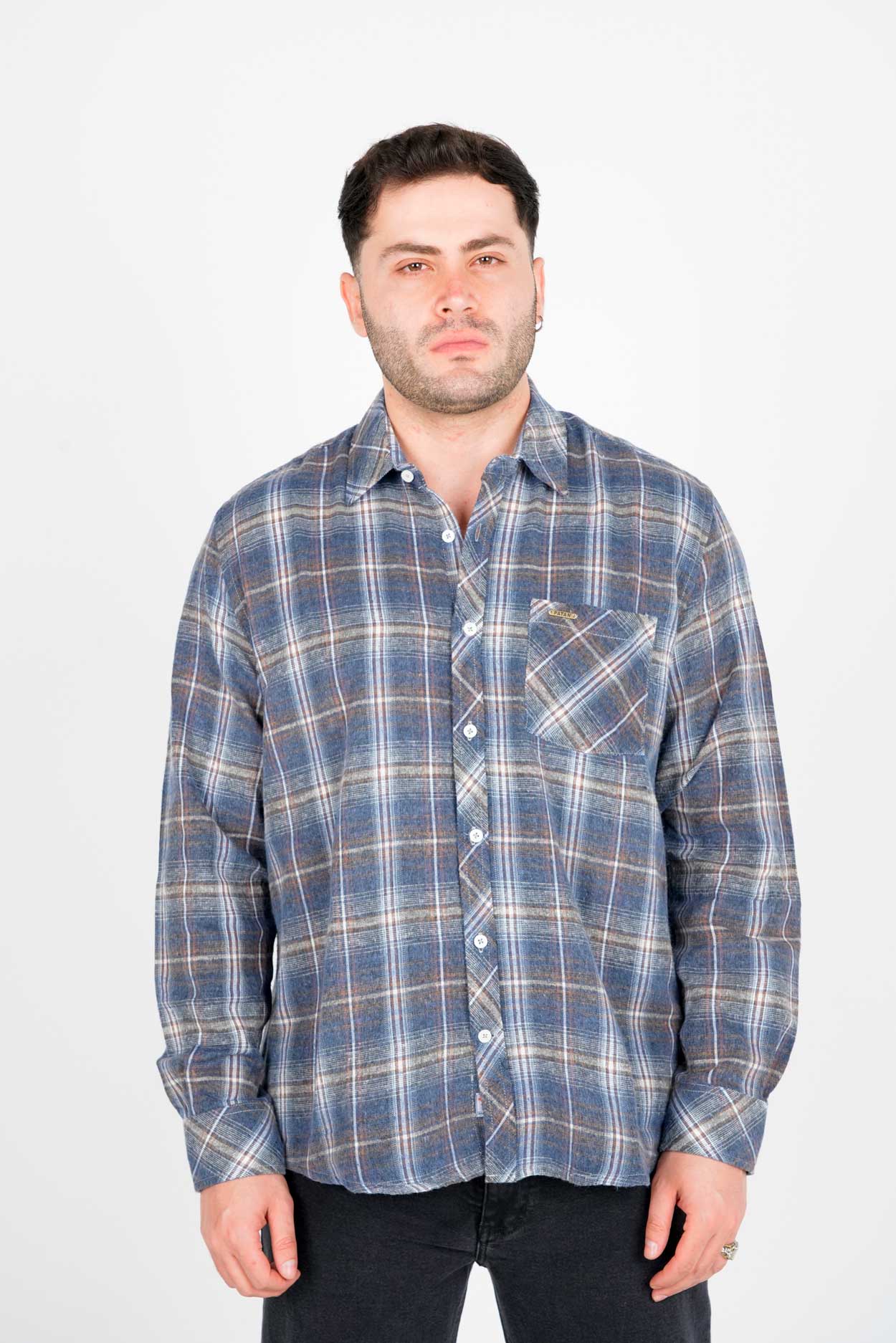 پیراهن آستین بلند پشمی یقه برگردان چهارخانه مردانه 