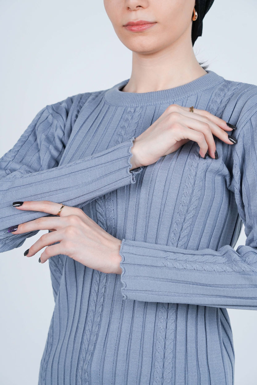 بافت یقه گرد آستین بلند زنانه  