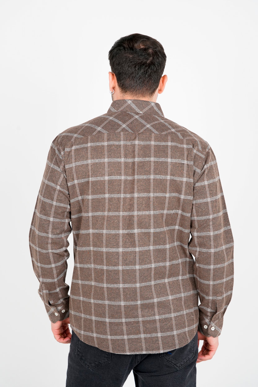 پیراهن آستین بلند پشمی یقه برگردان چهارخانه مردانه 