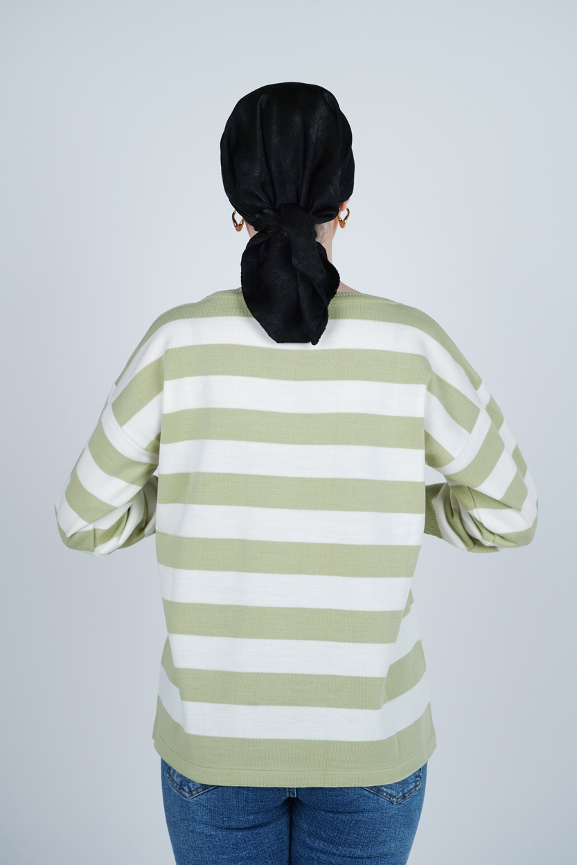 بافت آستین بلند یقه گرد راه راه زنانه 