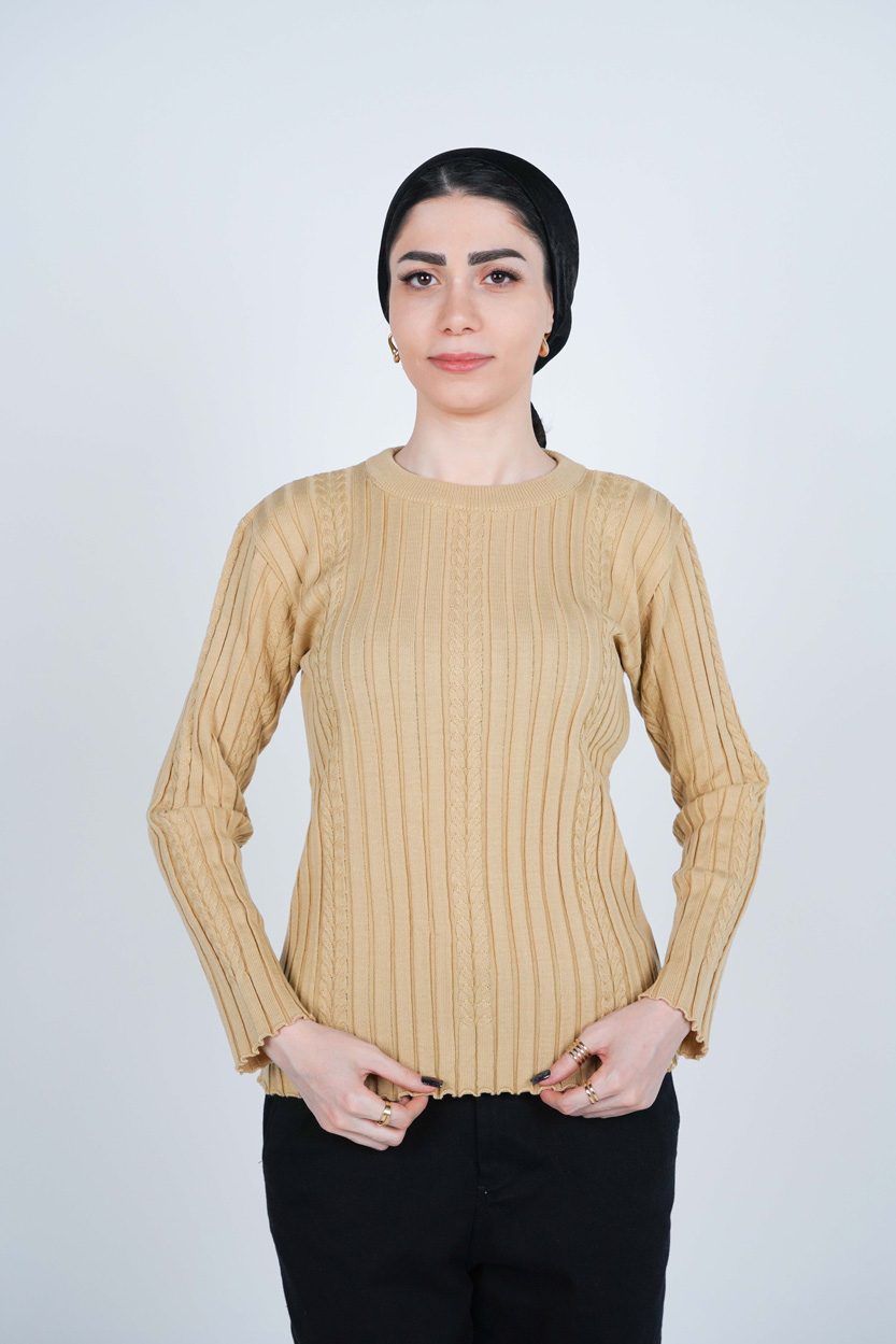 بافت یقه گرد آستین بلند زنانه  