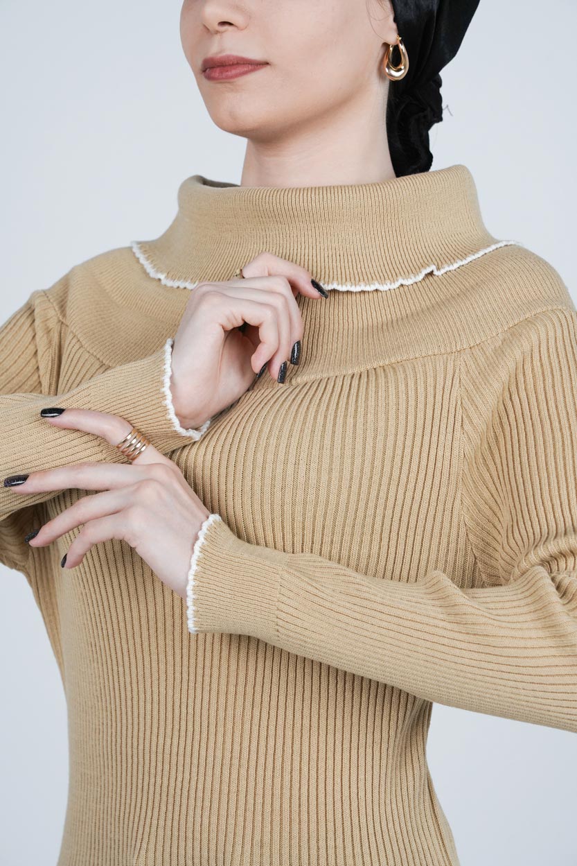 بافت آستین بلند یقه ایستاده زنانه  