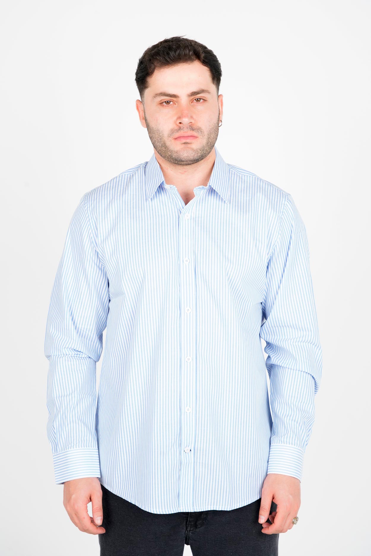 پیراهن آستین بلند یقه برگردان راه راه مردانه