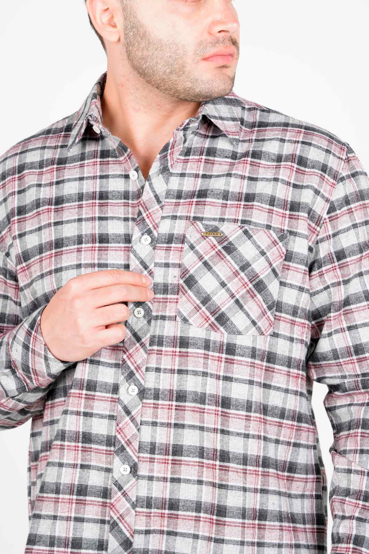 پیراهن آستین بلند پشمی یقه برگردان چهارخانه مردانه 