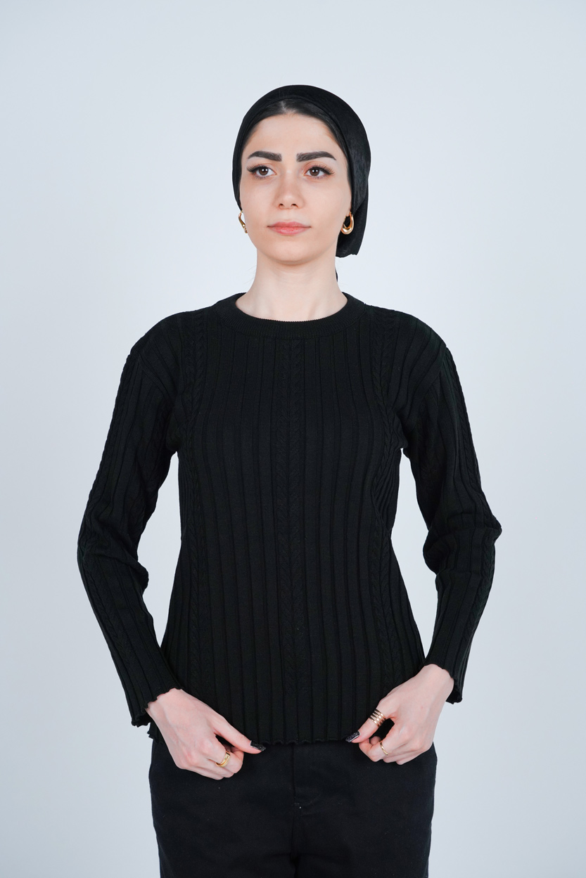 بافت یقه گرد آستین بلند زنانه 