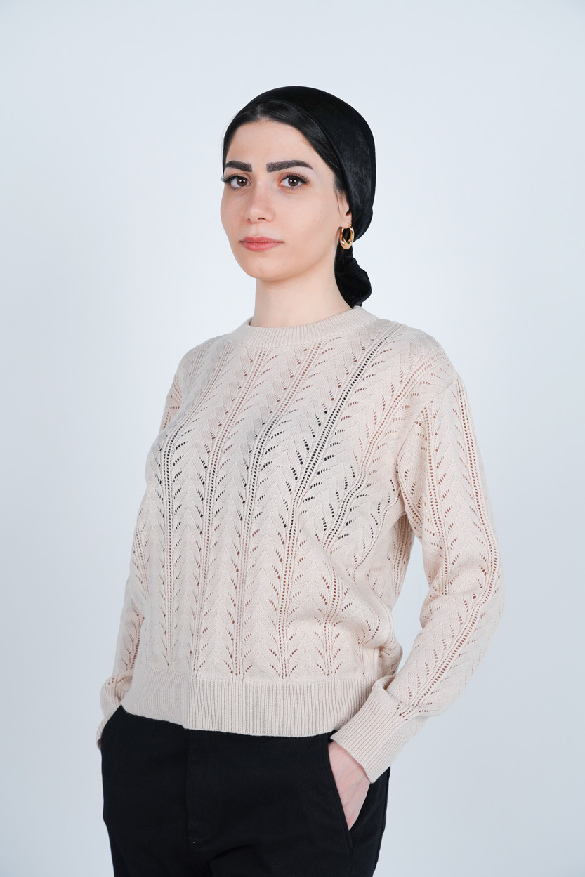 بافت آستین بلند یقه گرد زنانه