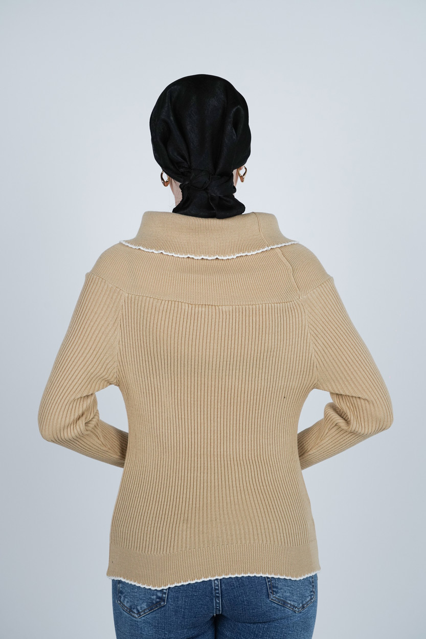 بافت آستین بلند یقه ایستاده زنانه  