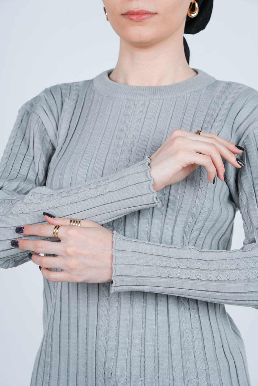 بافت یقه گرد آستین بلند زنانه 