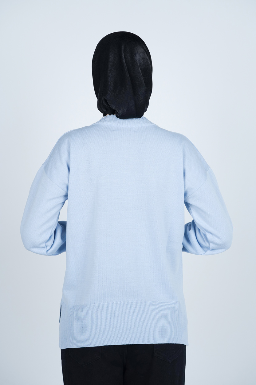 بافت یقه گرد آستین بلند جیب دار زنانه 