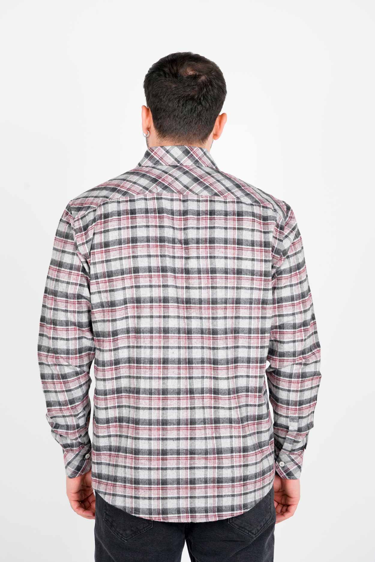 پیراهن آستین بلند پشمی یقه برگردان چهارخانه مردانه 