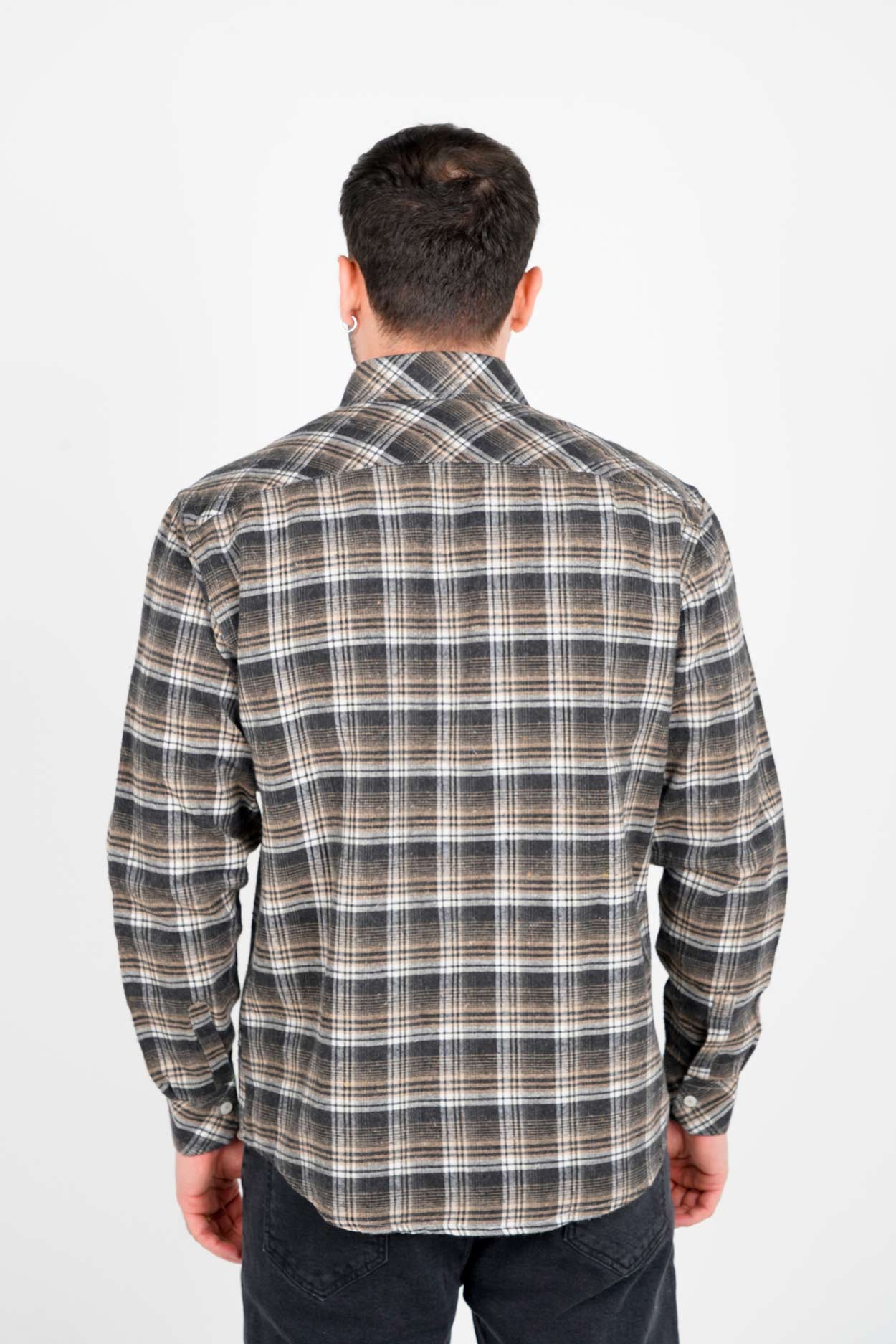 پیراهن آستین بلند پشمی یقه برگردان چهارخانه مردانه