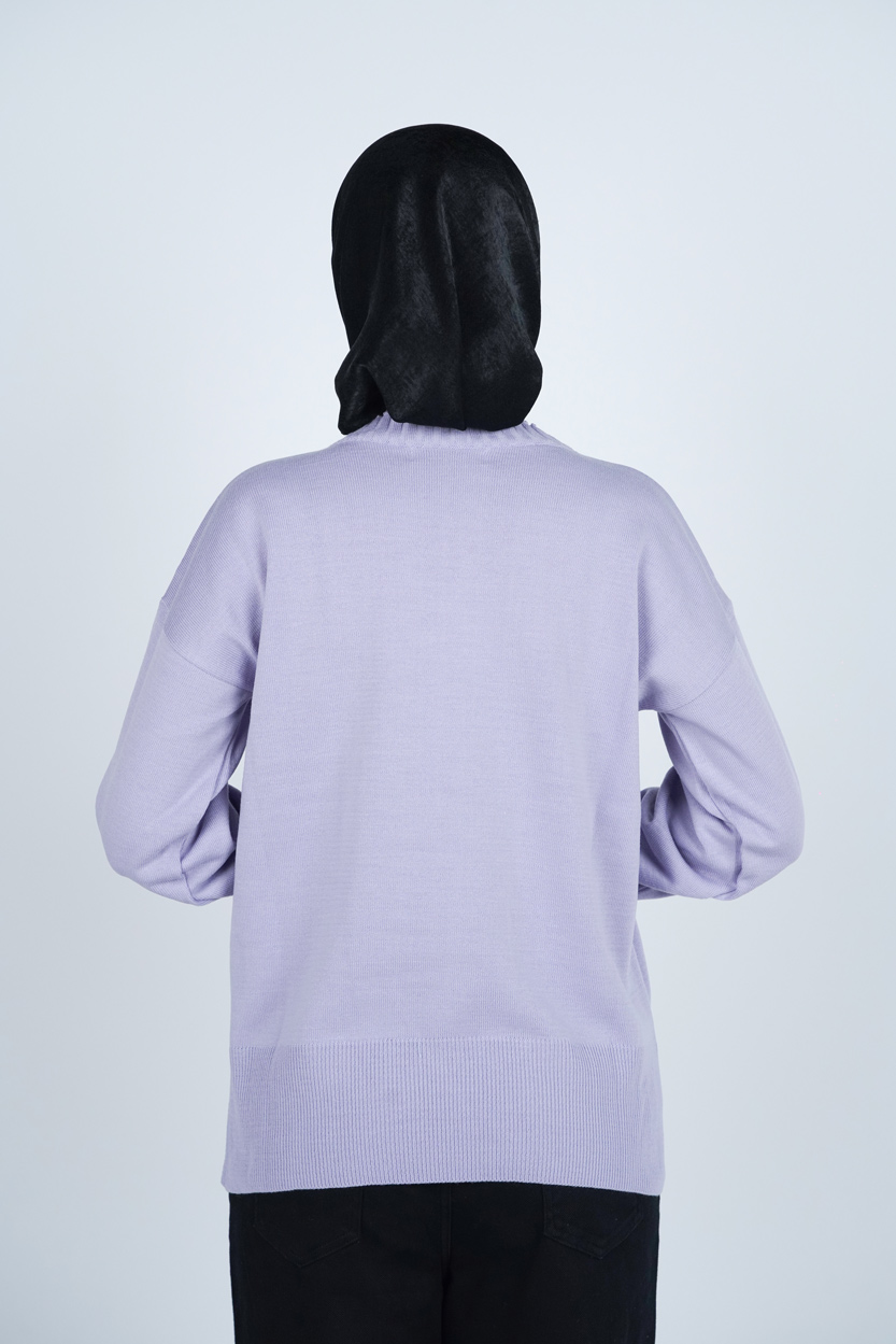 بافت یقه گرد آستین بلند جیب دار زنانه 