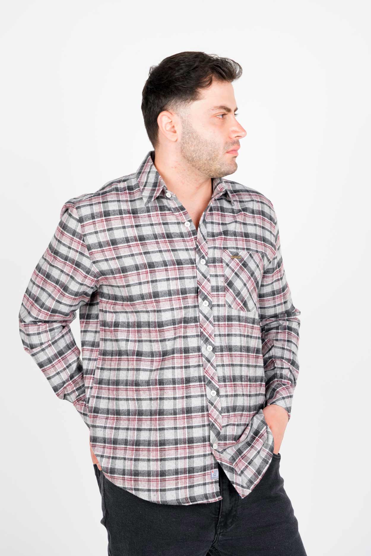 پیراهن آستین بلند پشمی یقه برگردان چهارخانه مردانه 