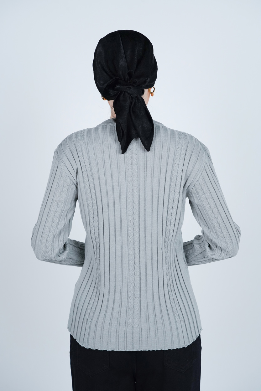 بافت یقه گرد آستین بلند زنانه 