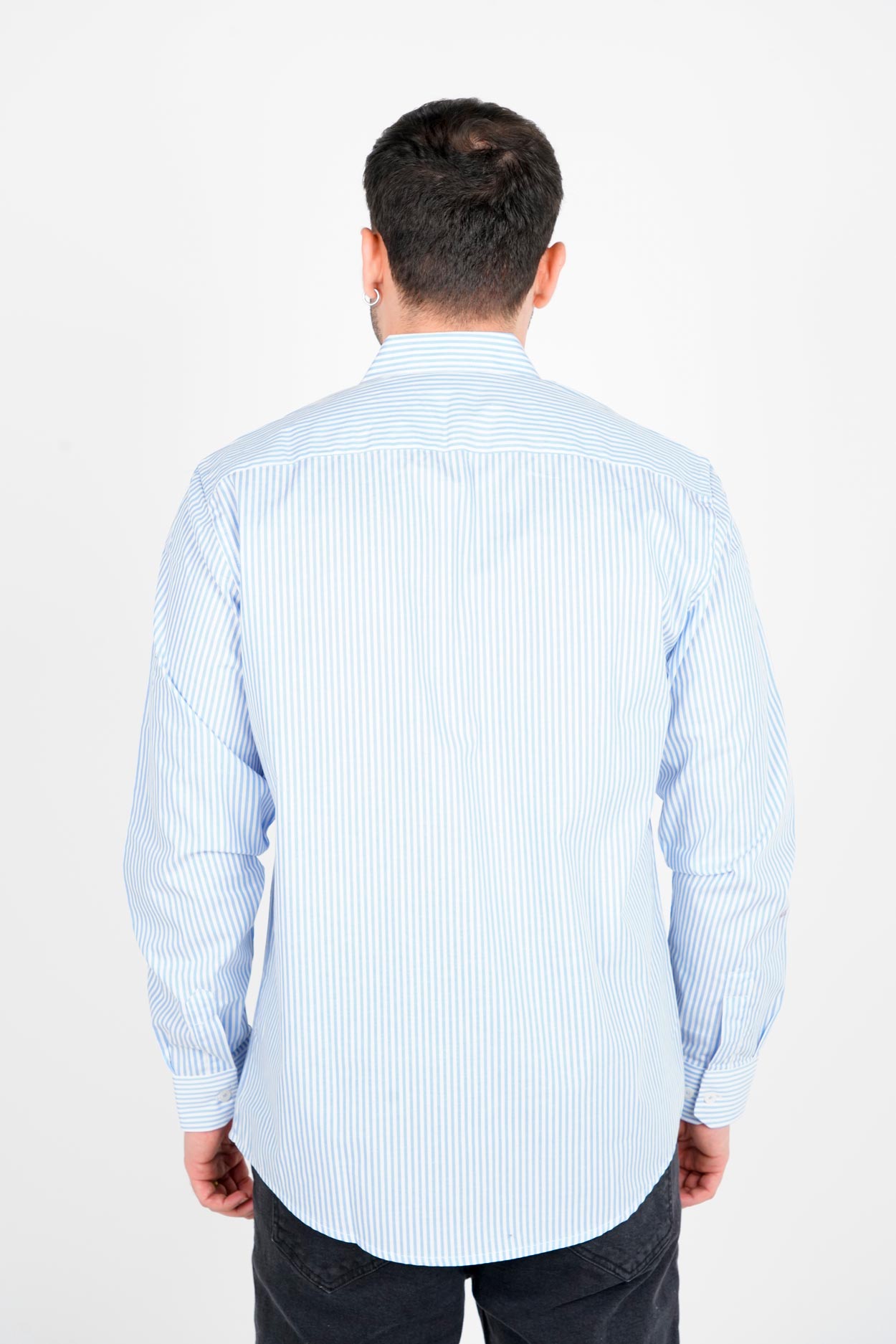 پیراهن آستین بلند یقه برگردان راه راه مردانه