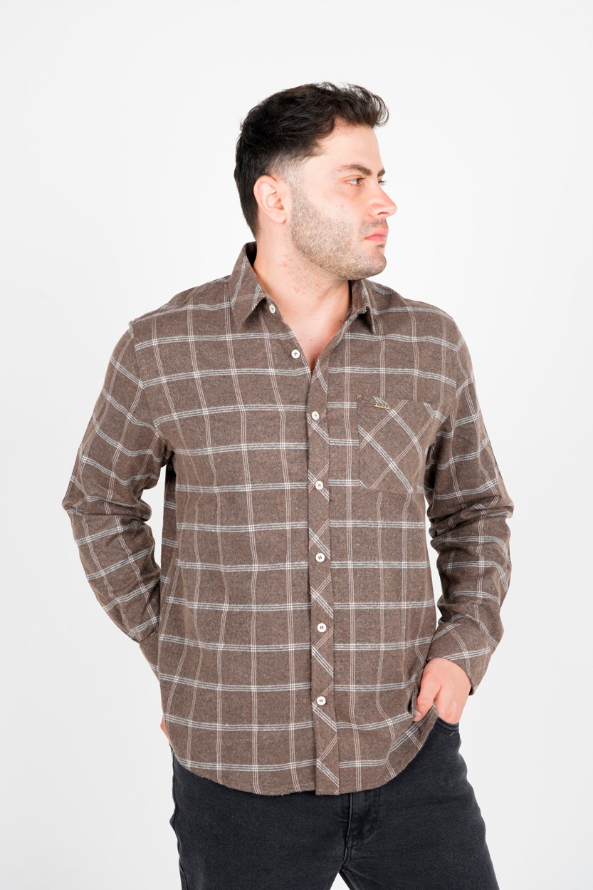 پیراهن آستین بلند پشمی یقه برگردان چهارخانه مردانه 