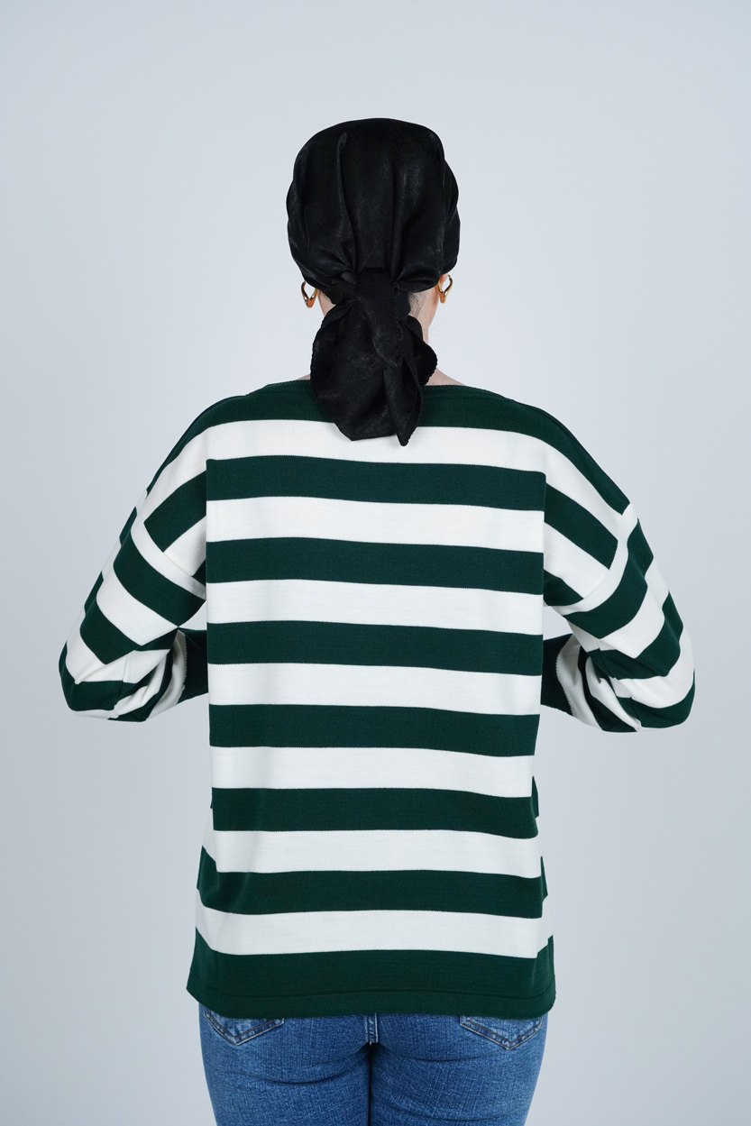 بافت آستین بلند یقه گرد راه راه زنانه 