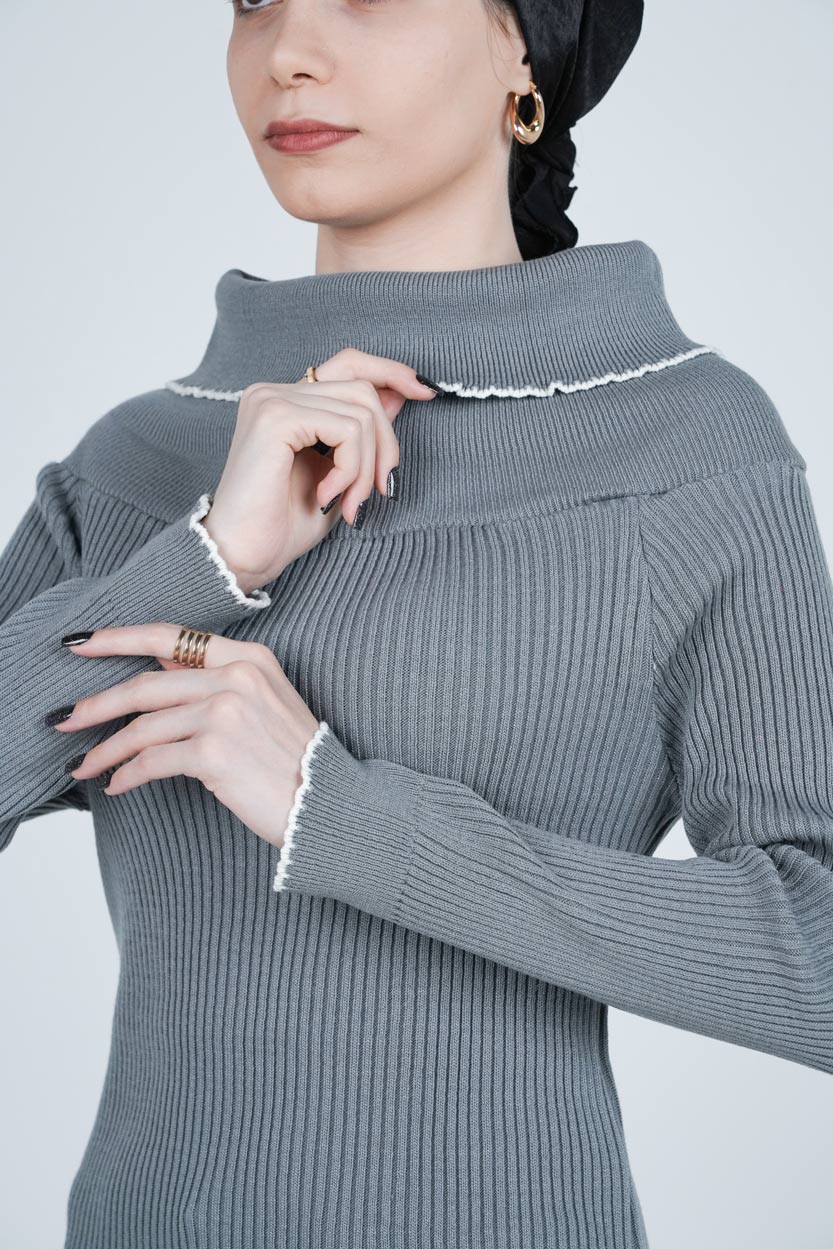 بافت آستین بلند یقه ایستاده زنانه  