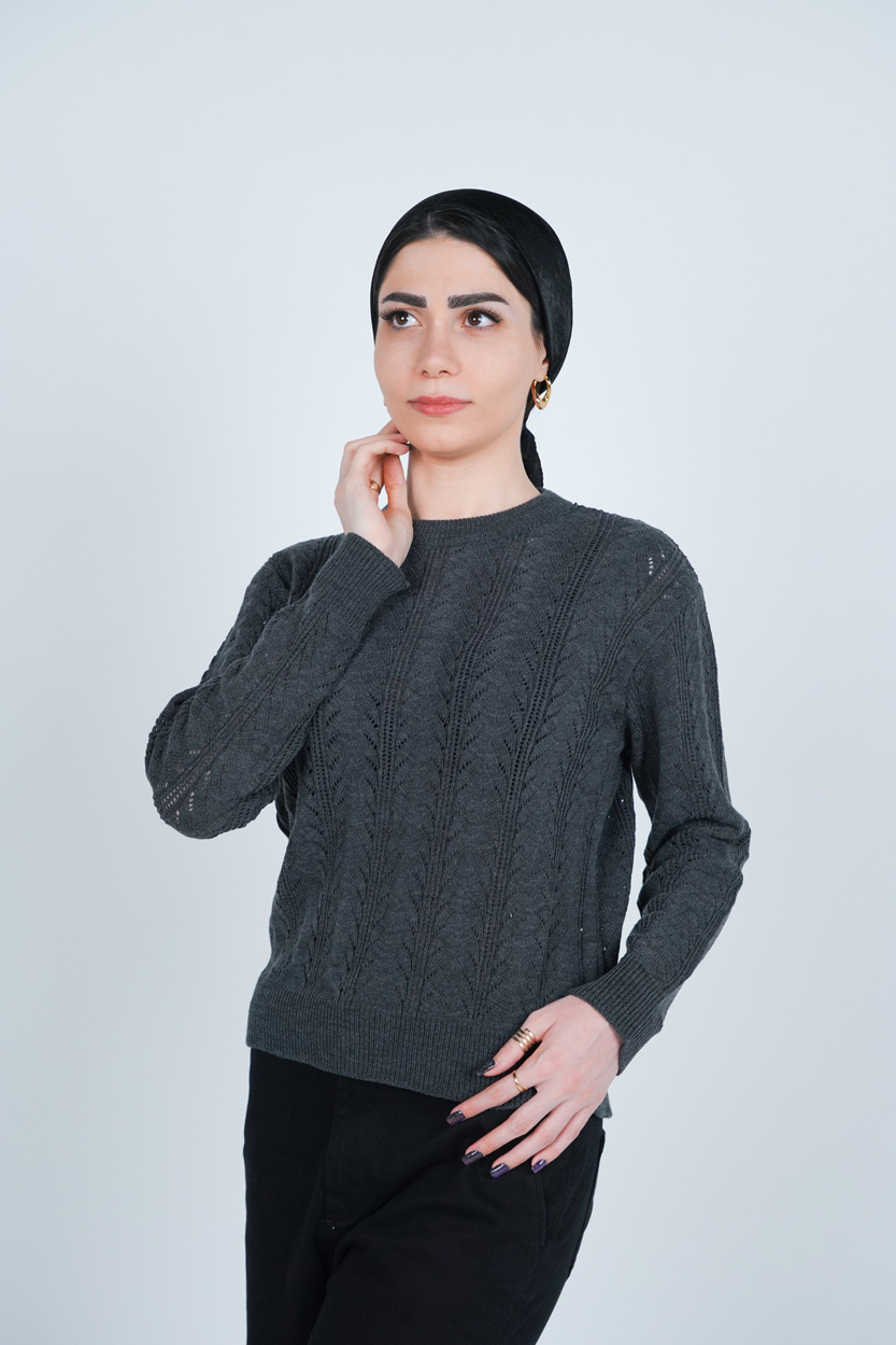 بافت آستین بلند یقه گرد زنانه