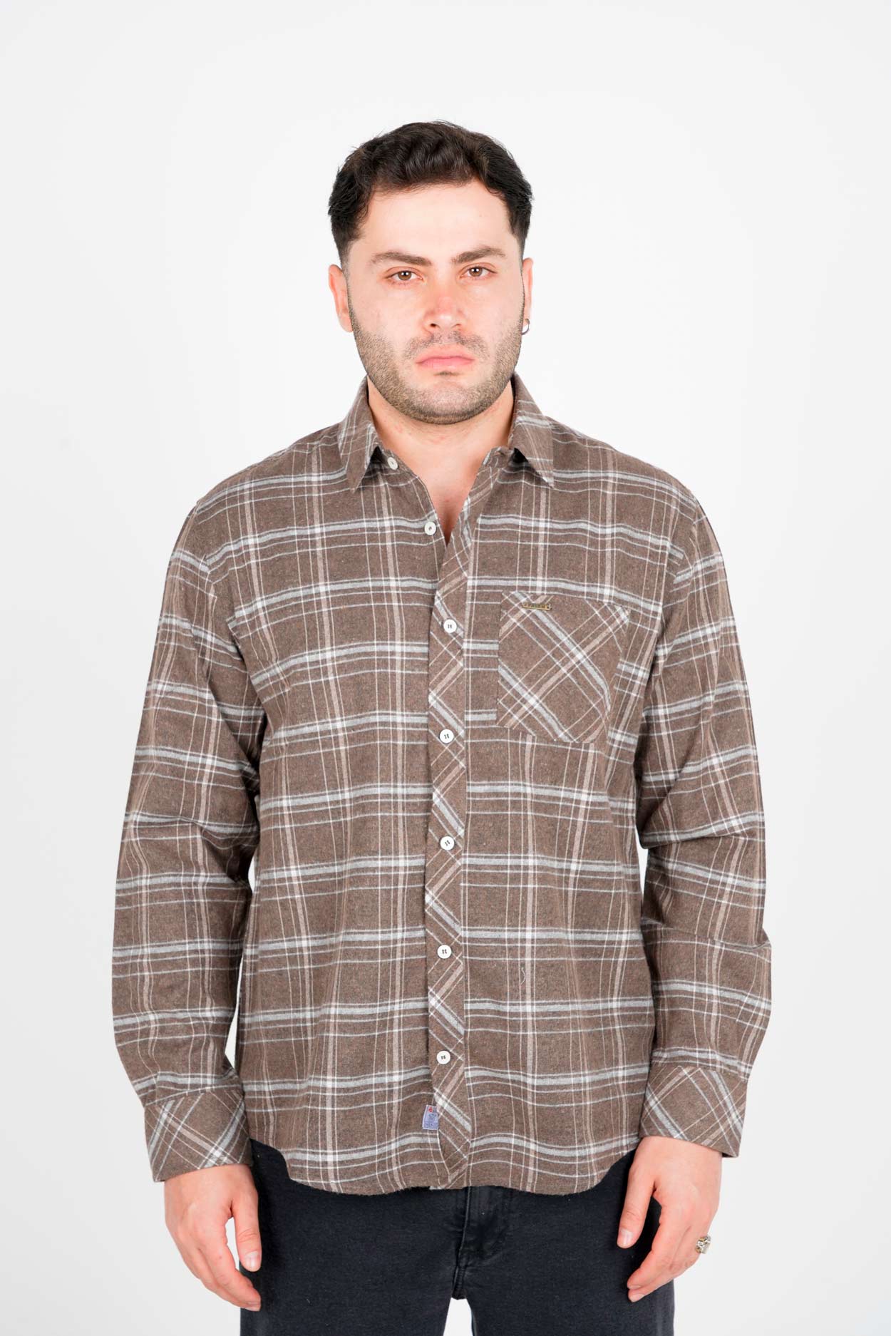 پیراهن آستین بلند پشمی یقه برگردان چهارخانه مردانه 