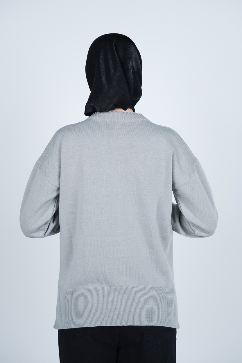 بافت یقه گرد آستین بلند جیب دار زنانه 