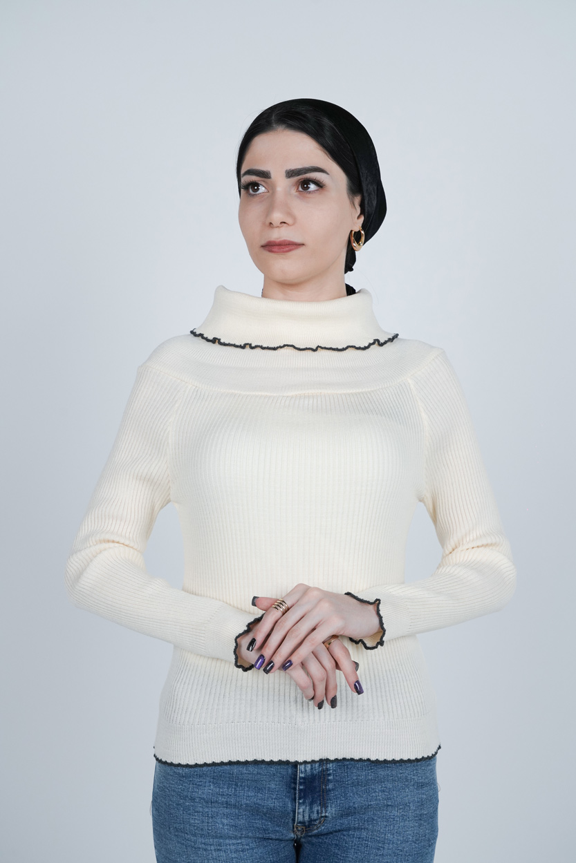 بافت آستین بلند یقه ایستاده زنانه  