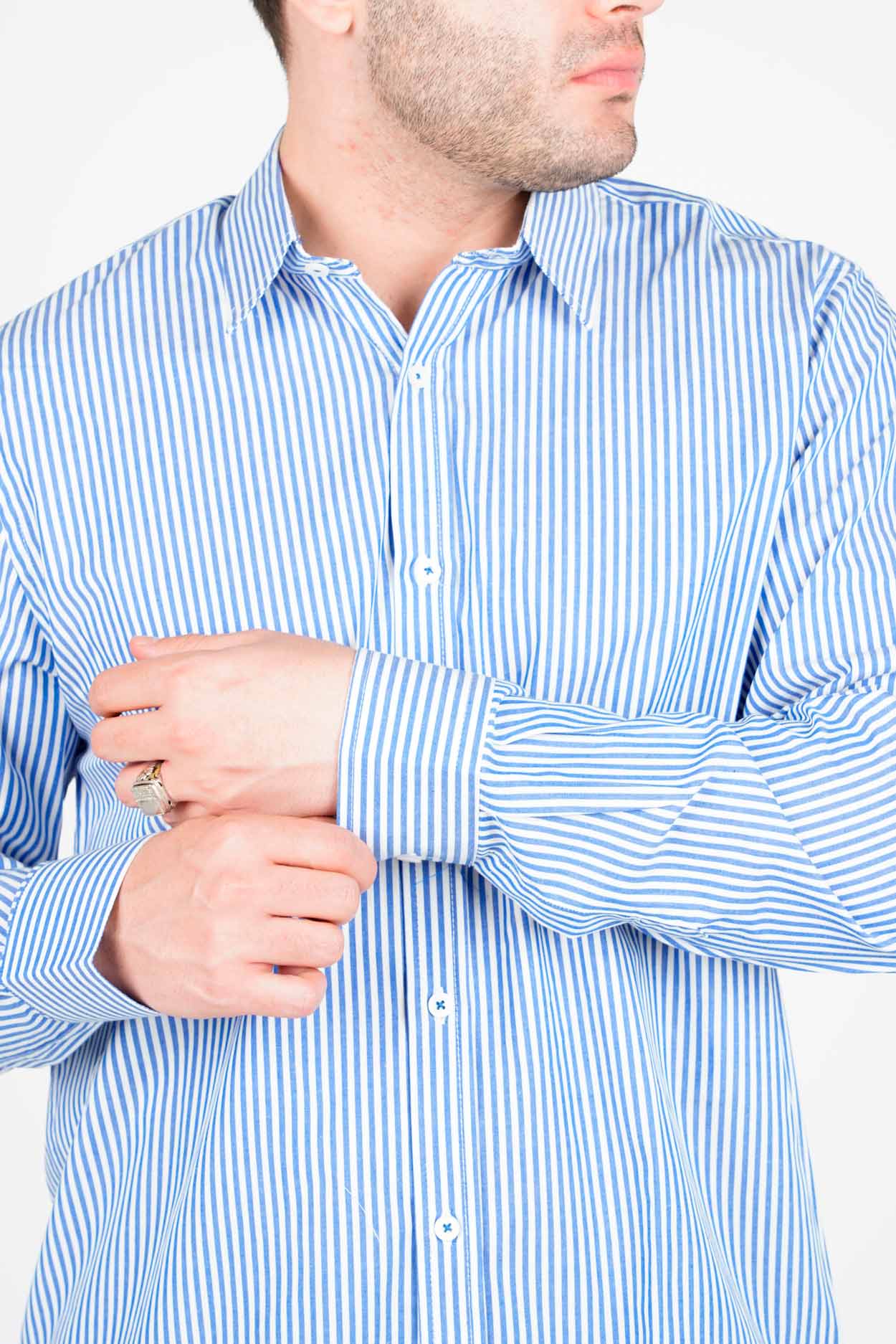 پیراهن آستین بلند یقه برگردان راه راه مردانه