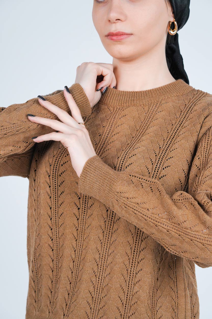 بافت آستین بلند یقه گرد زنانه 