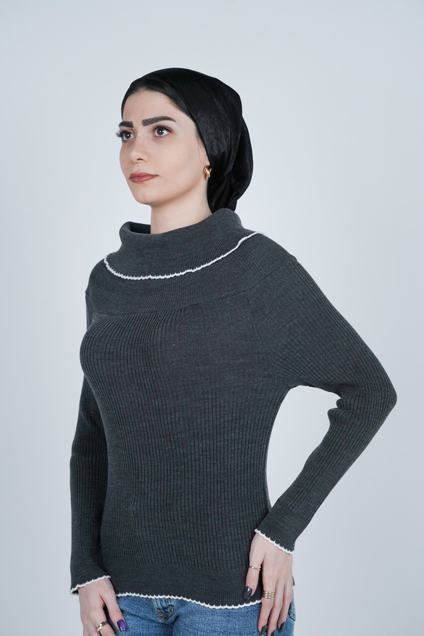 بافت آستین بلند یقه ایستاده زنانه  