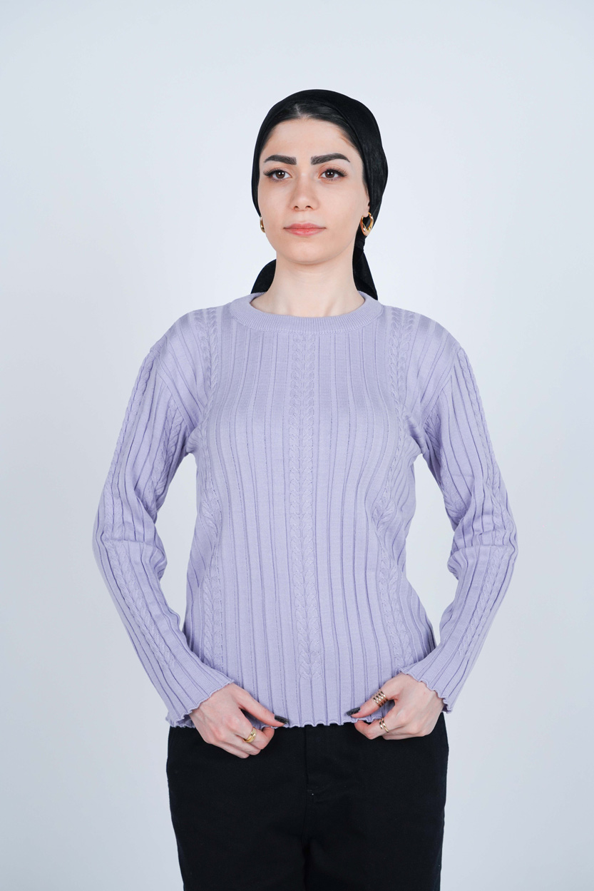 بافت یقه گرد آستین بلند زنانه  