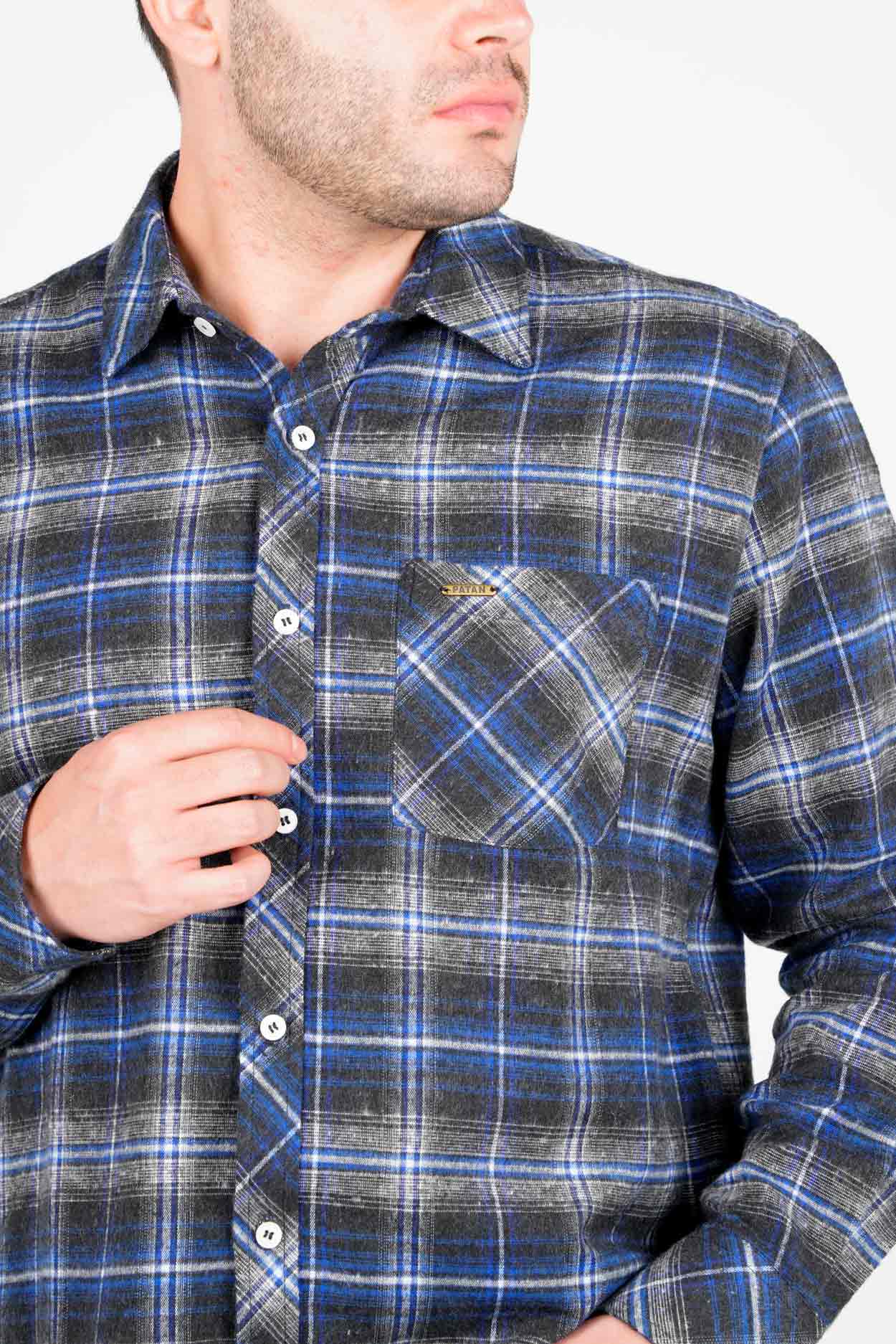 پیراهن آستین بلند پشمی یقه برگردان چهارخانه مردانه 