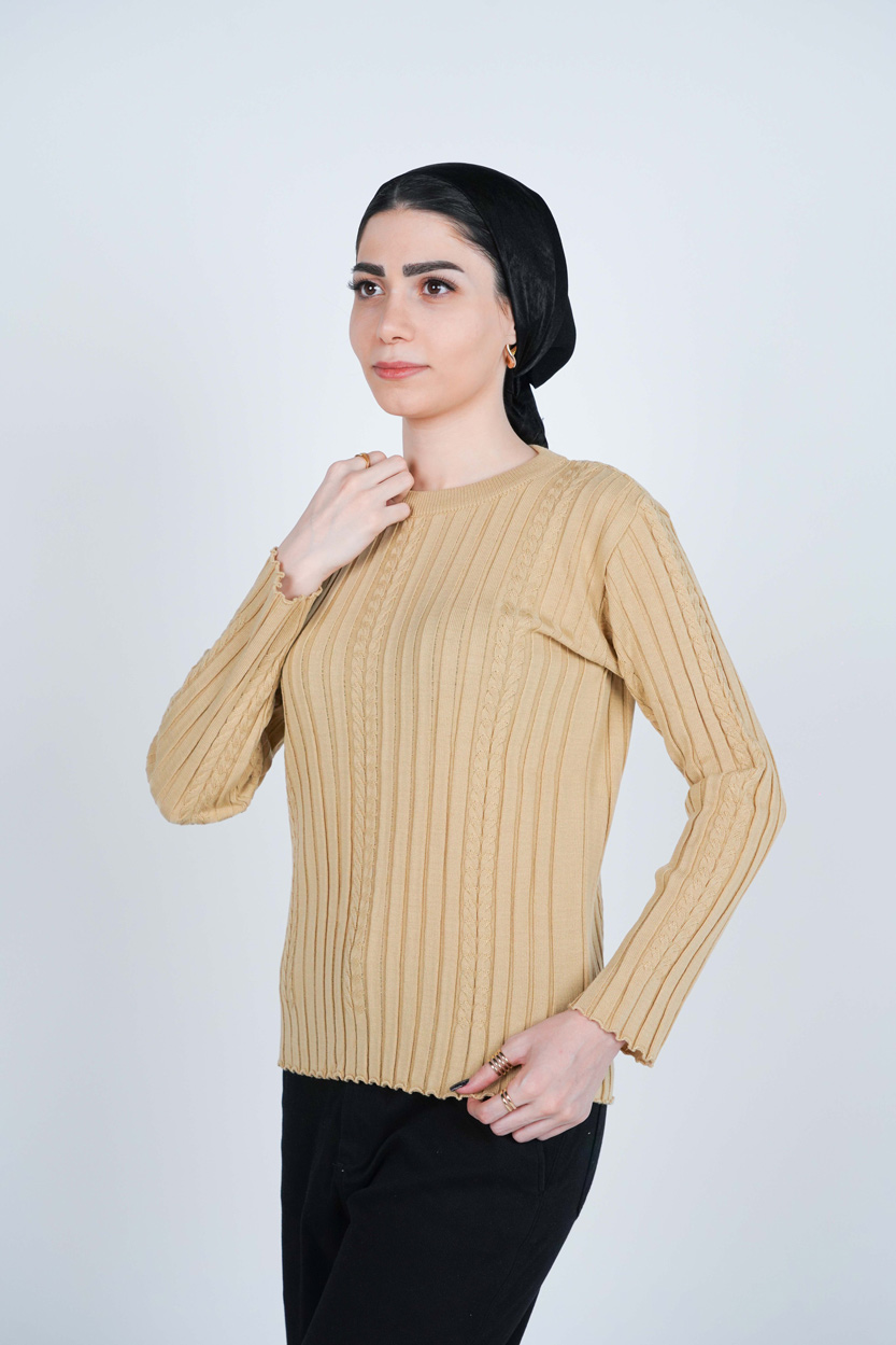 بافت یقه گرد آستین بلند زنانه  