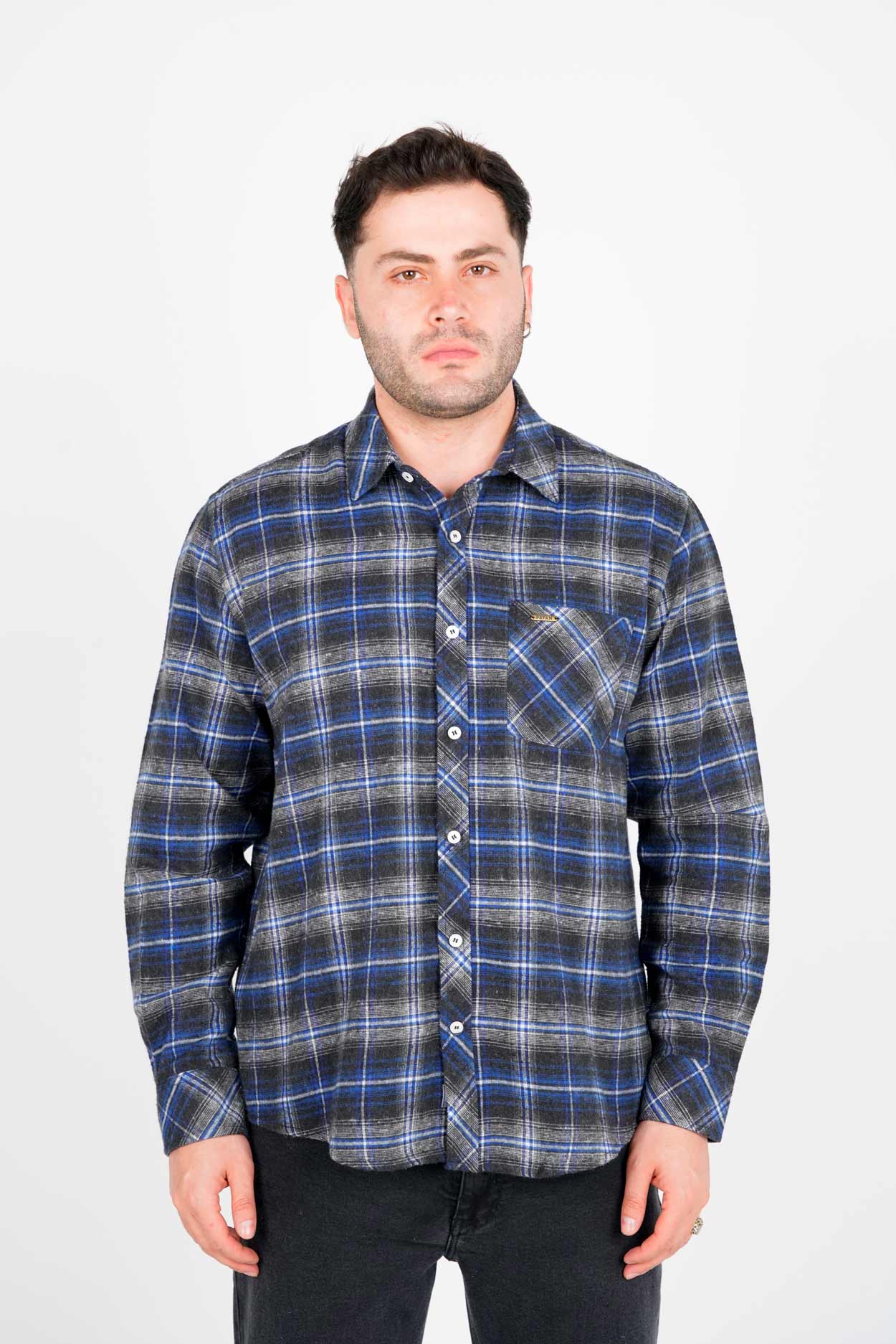 پیراهن آستین بلند پشمی یقه برگردان چهارخانه مردانه 