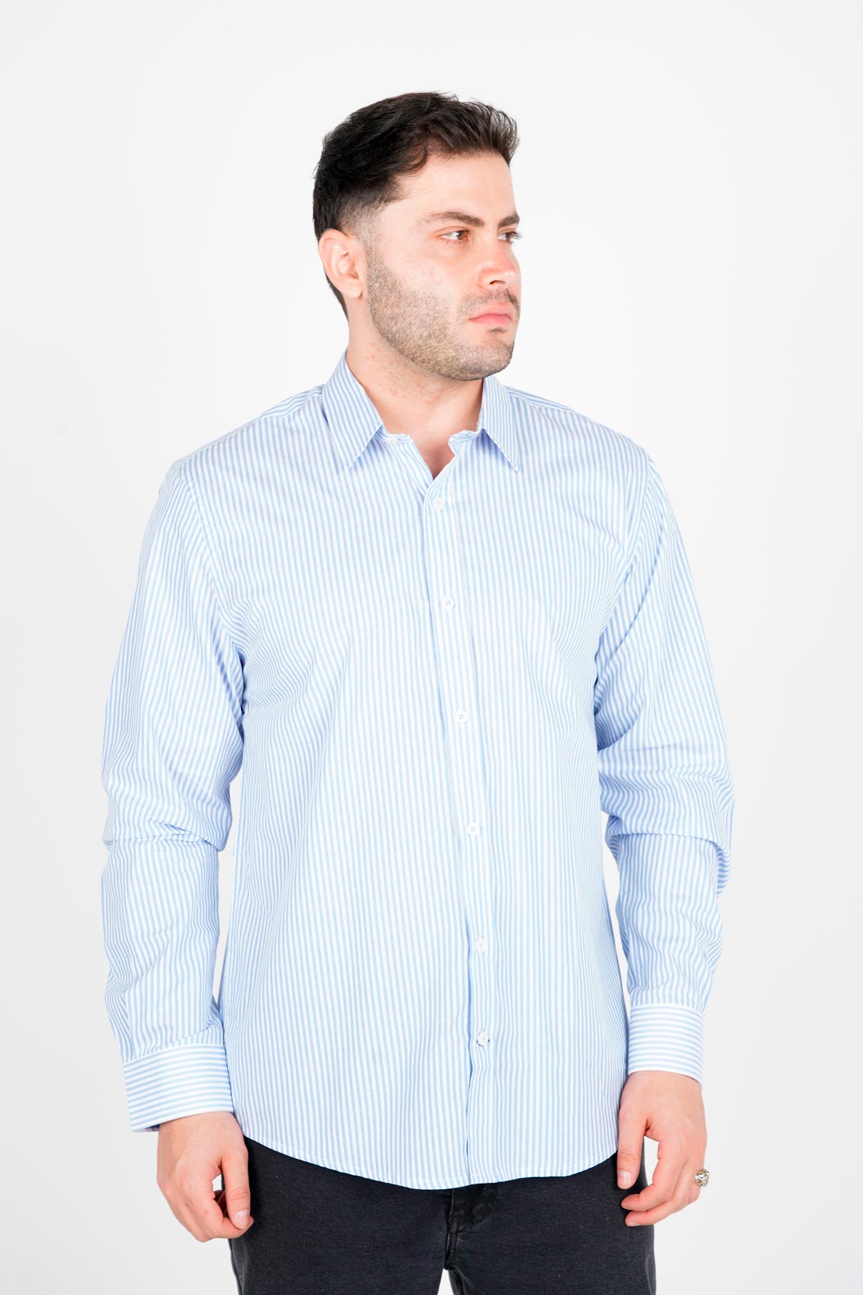 پیراهن آستین بلند یقه برگردان راه راه مردانه