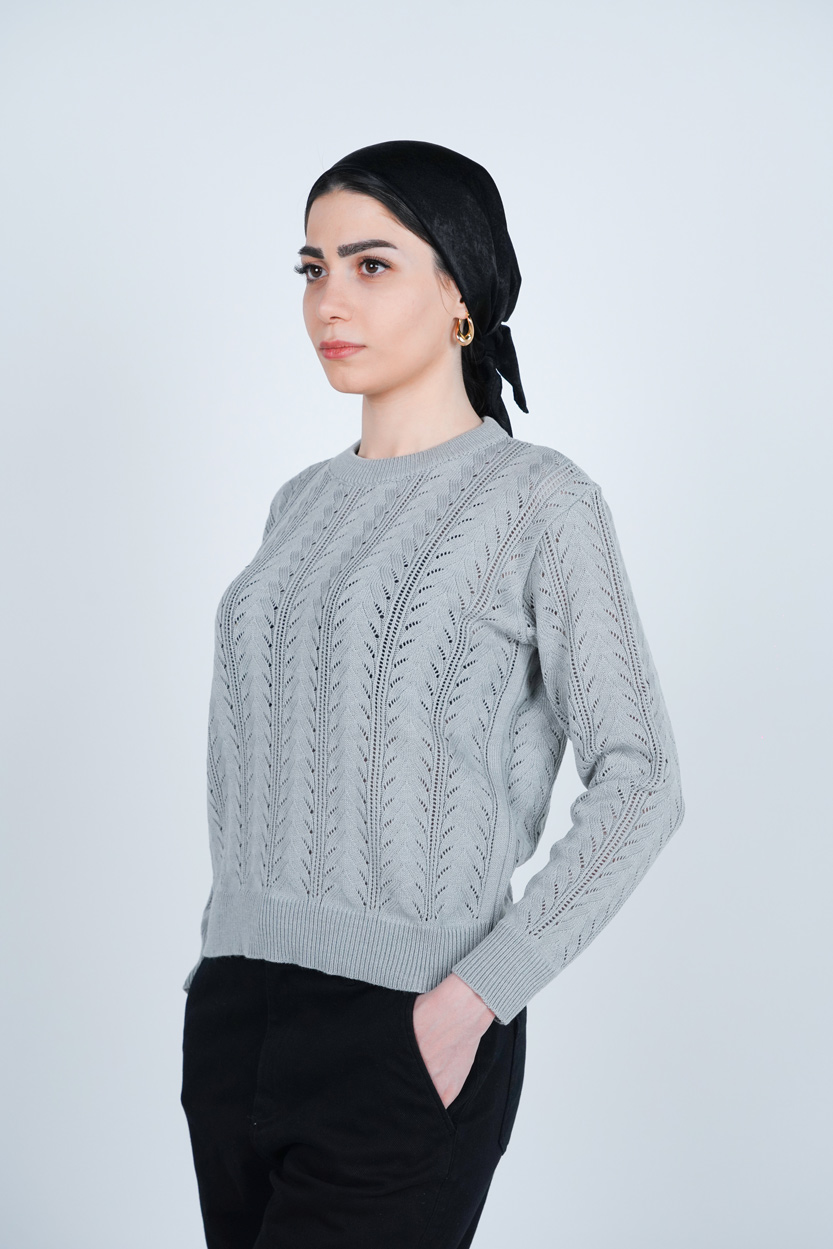 بافت آستین بلند یقه گرد زنانه 