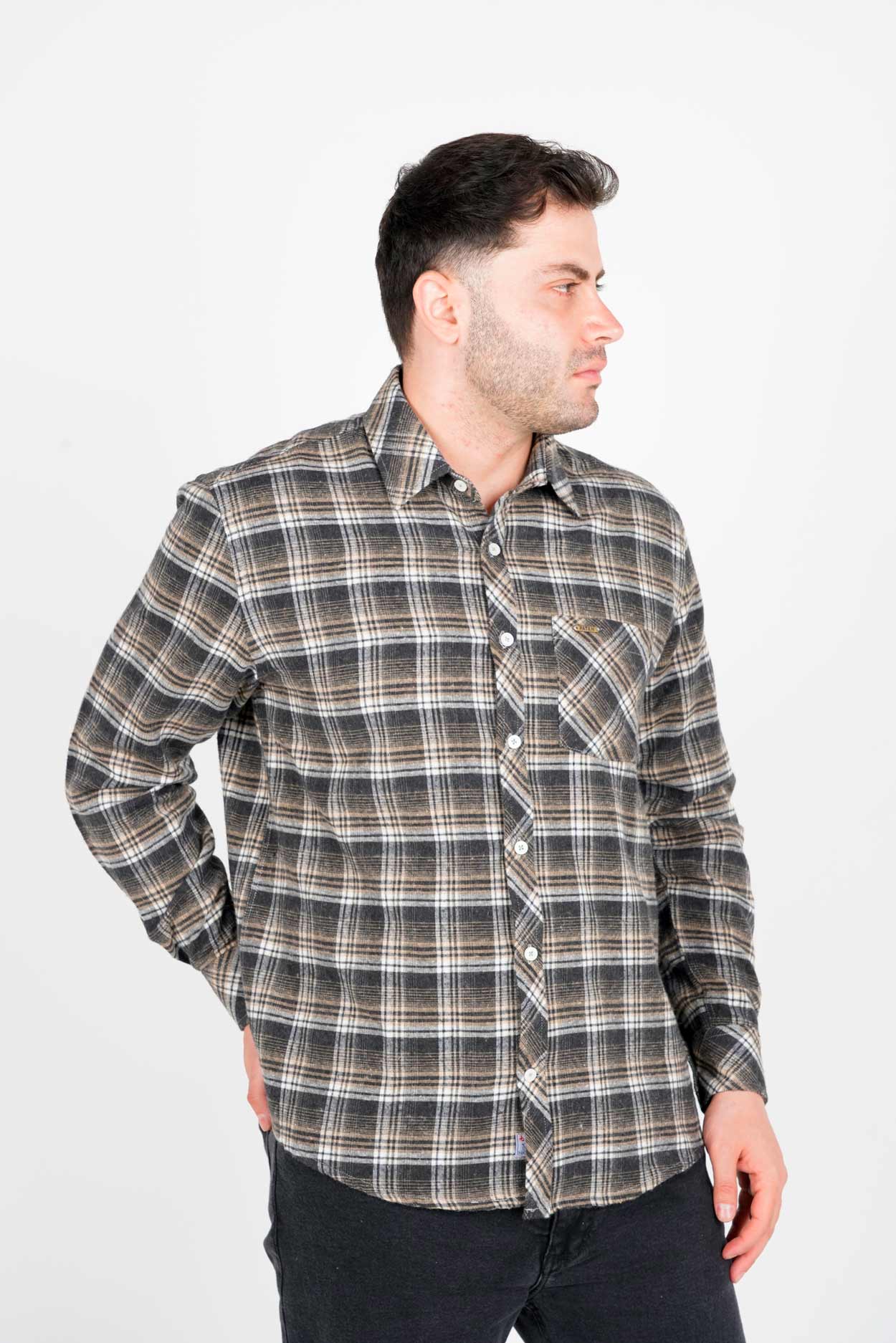 پیراهن آستین بلند پشمی یقه برگردان چهارخانه مردانه