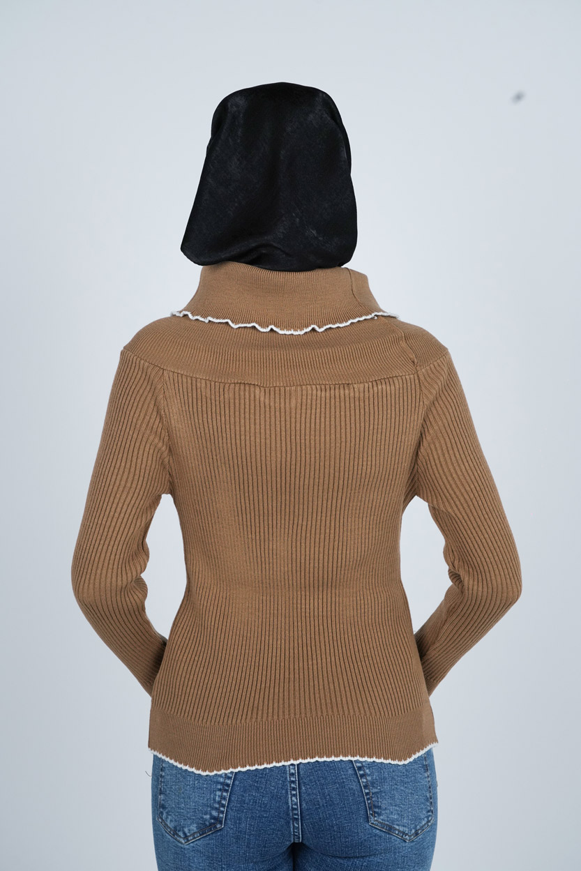 بافت آستین بلند یقه ایستاده زنانه 