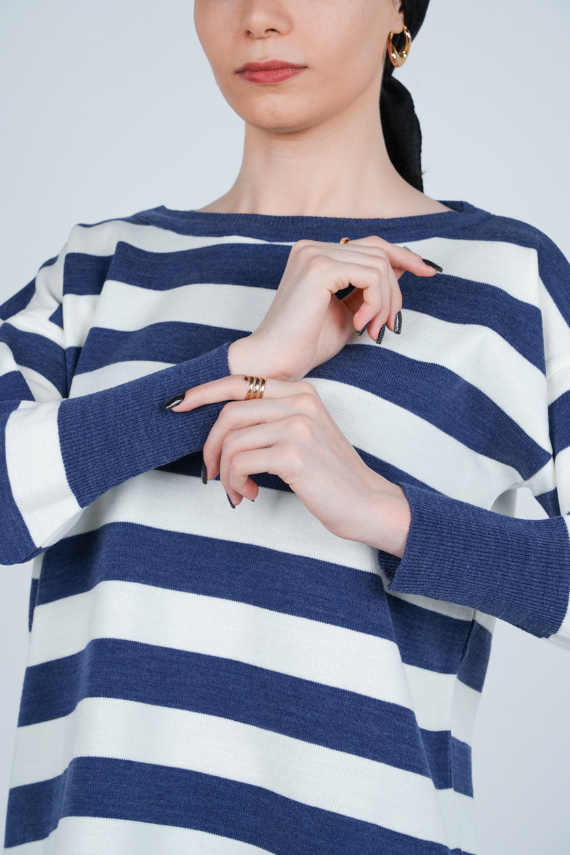 بافت آستین بلند یقه گرد راه راه زنانه 