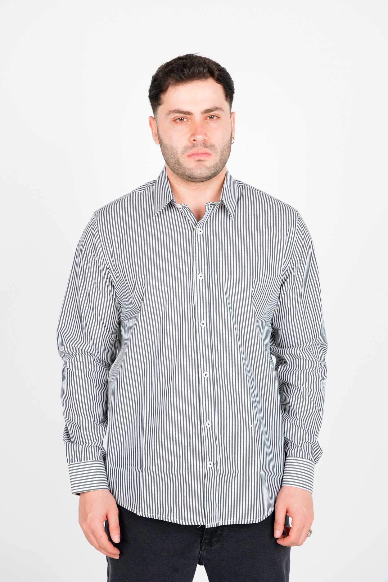 پیراهن آستین بلند یقه برگردان راه راه مردانه