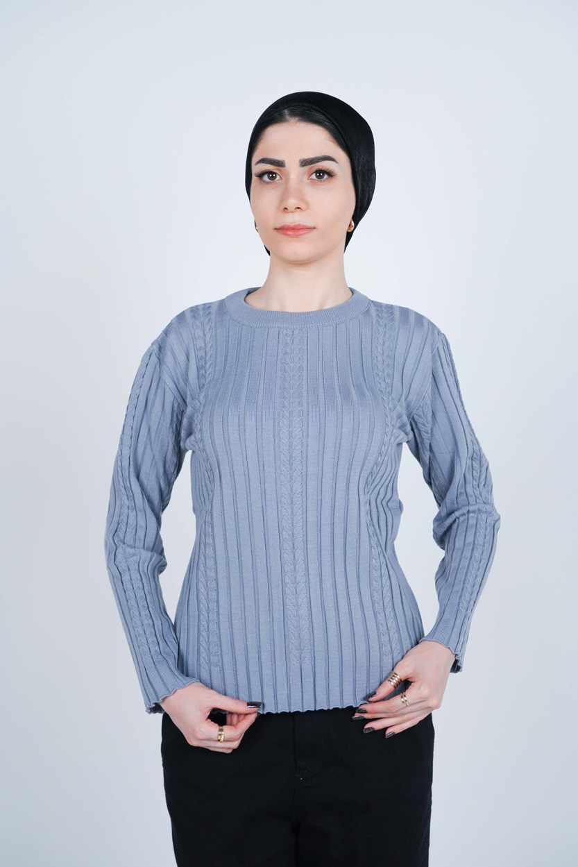 بافت یقه گرد آستین بلند زنانه  