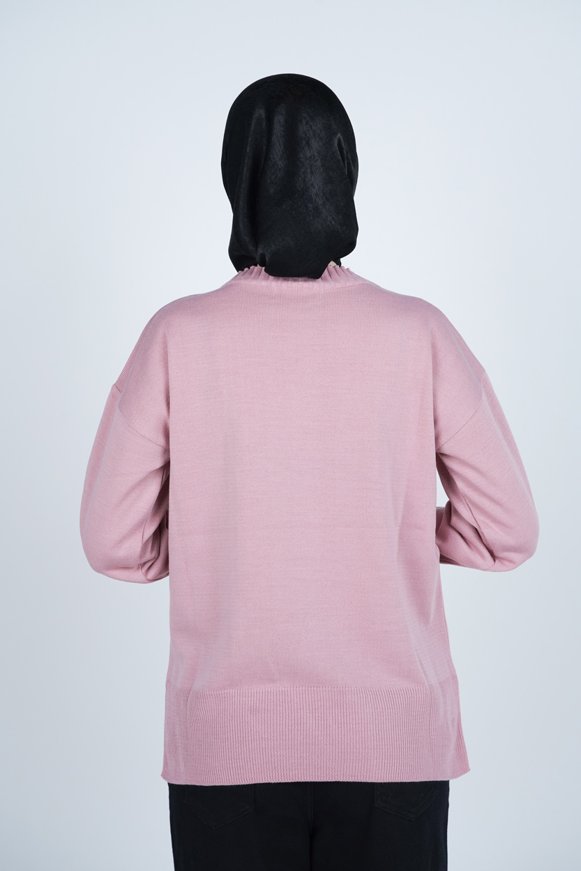 بافت یقه گرد آستین بلند جیب دار زنانه 