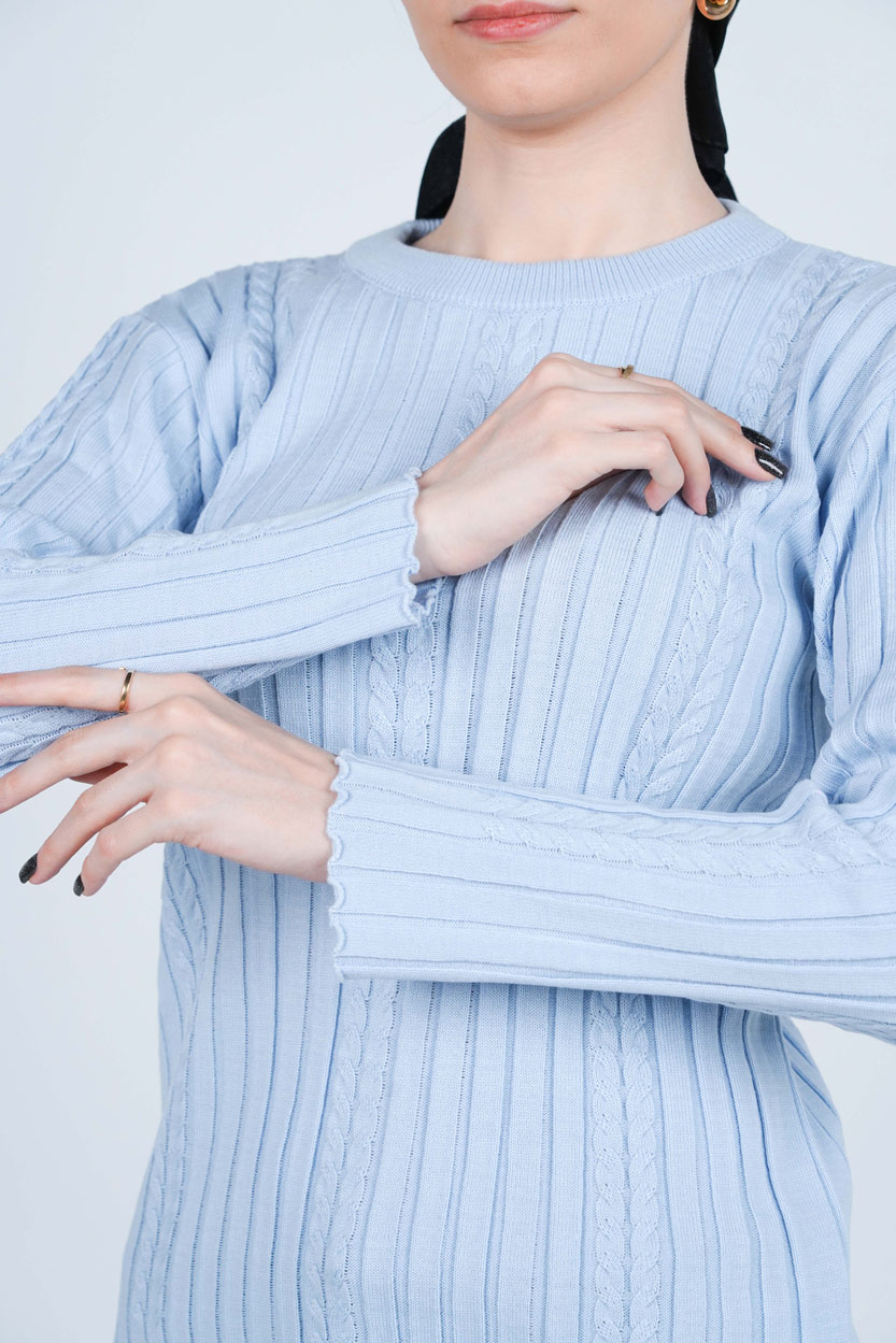 بافت یقه گرد آستین بلند زنانه  