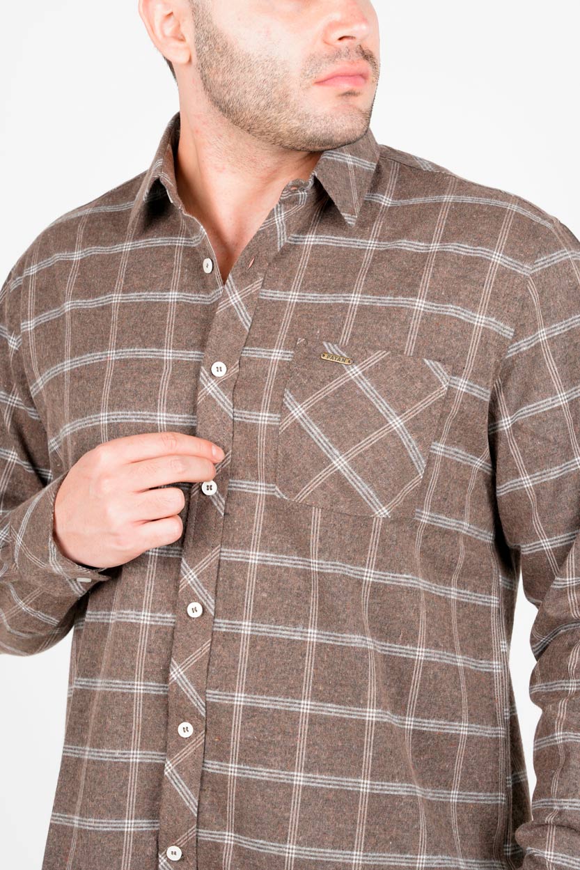 پیراهن آستین بلند پشمی یقه برگردان چهارخانه مردانه 