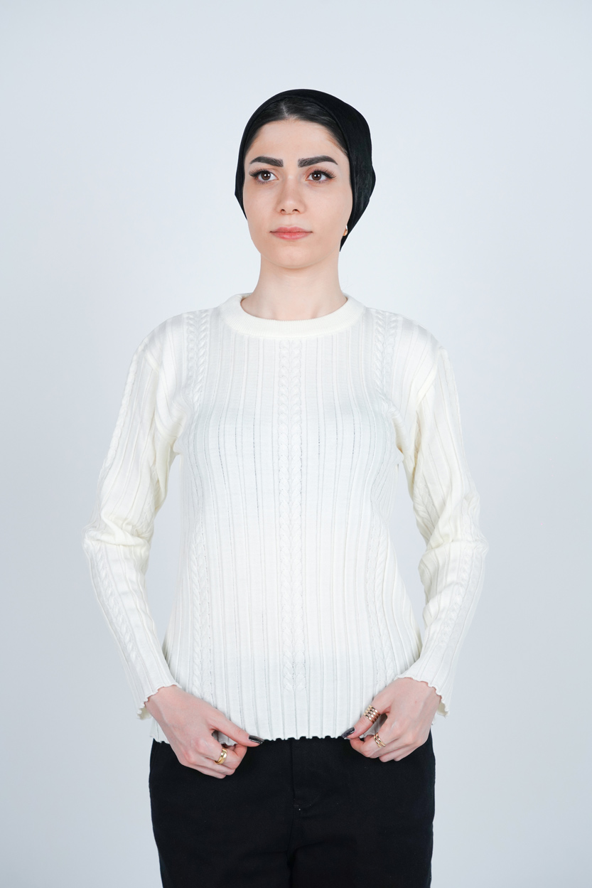 بافت یقه گرد آستین بلند زنانه  