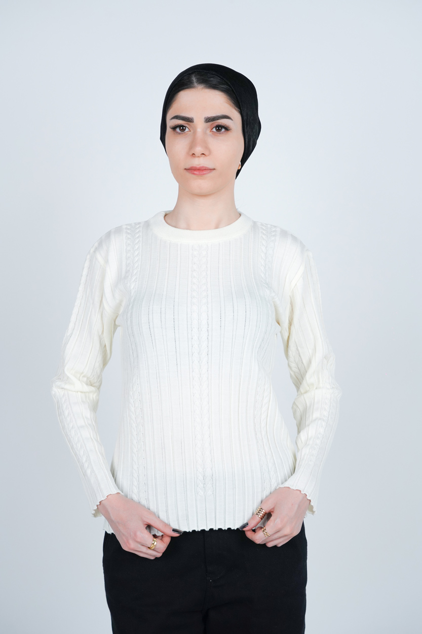 بافت یقه گرد آستین بلند زنانه  