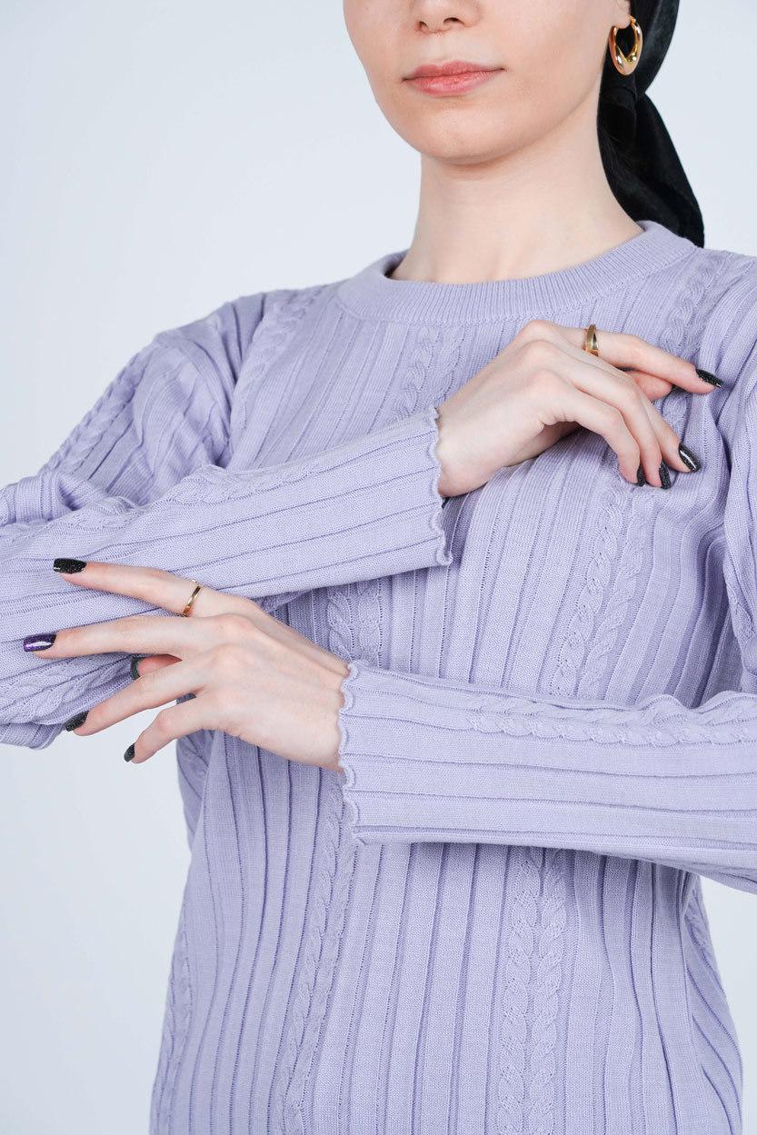 بافت یقه گرد آستین بلند زنانه  