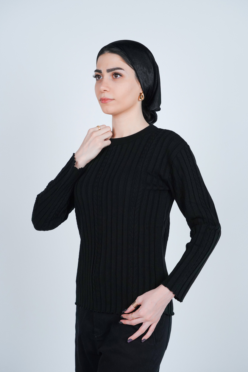 بافت یقه گرد آستین بلند زنانه 