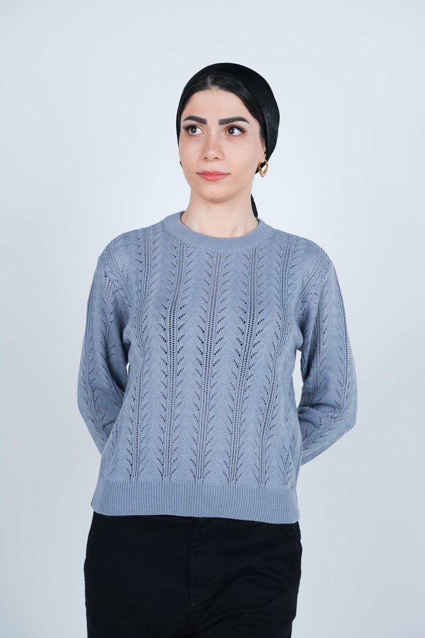 بافت آستین بلند یقه گرد زنانه 