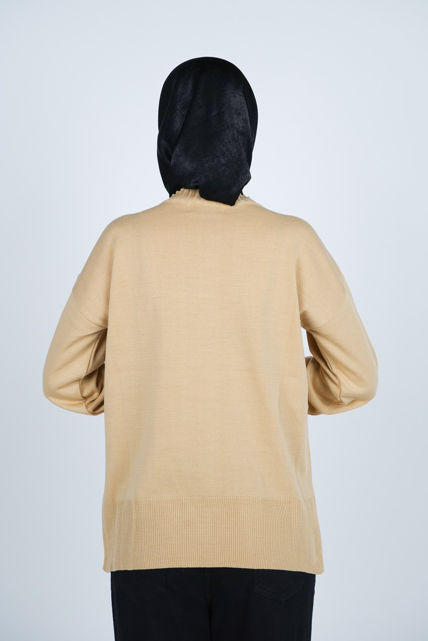 بافت یقه گرد آستین بلند جیب دار زنانه 